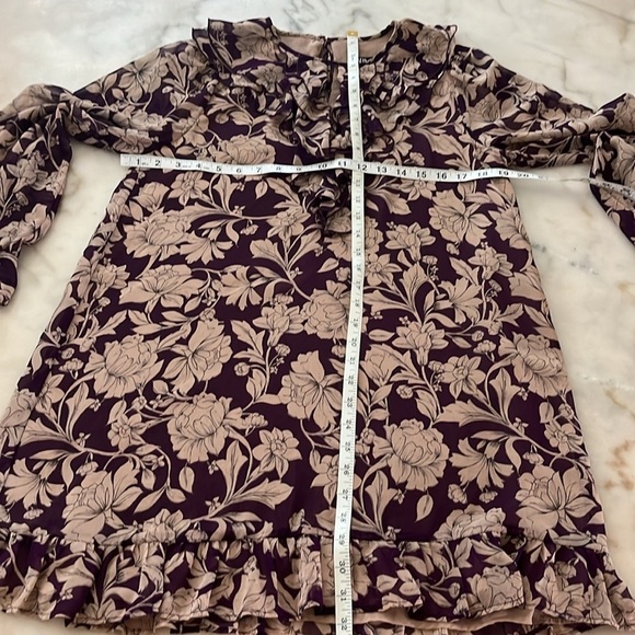Zara Womens Sz M Purple And Tan Floral Chiffon Ruffle Mini Dress Long Sleeves - Picture 9 of 14